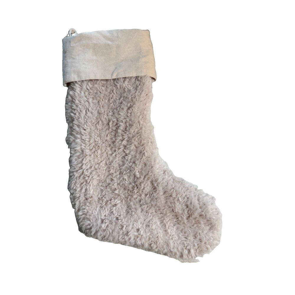 POTTERY BARN FAUX FUR STOCKING MED IVORY Super Soft! 2018